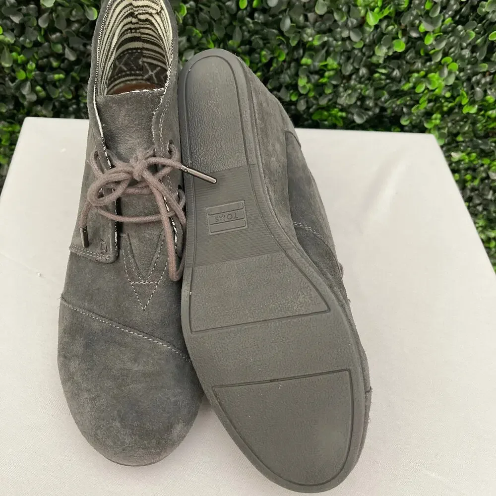 TOMS, Grey Suede Leather Wedge Booties, Women’s Size 11